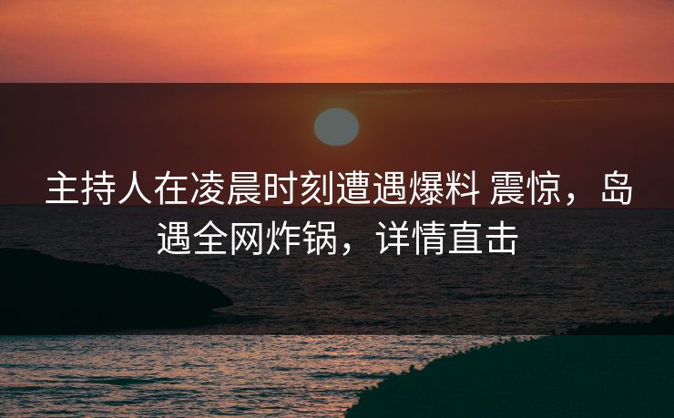 主持人在凌晨时刻遭遇爆料 震惊，岛遇全网炸锅，详情直击